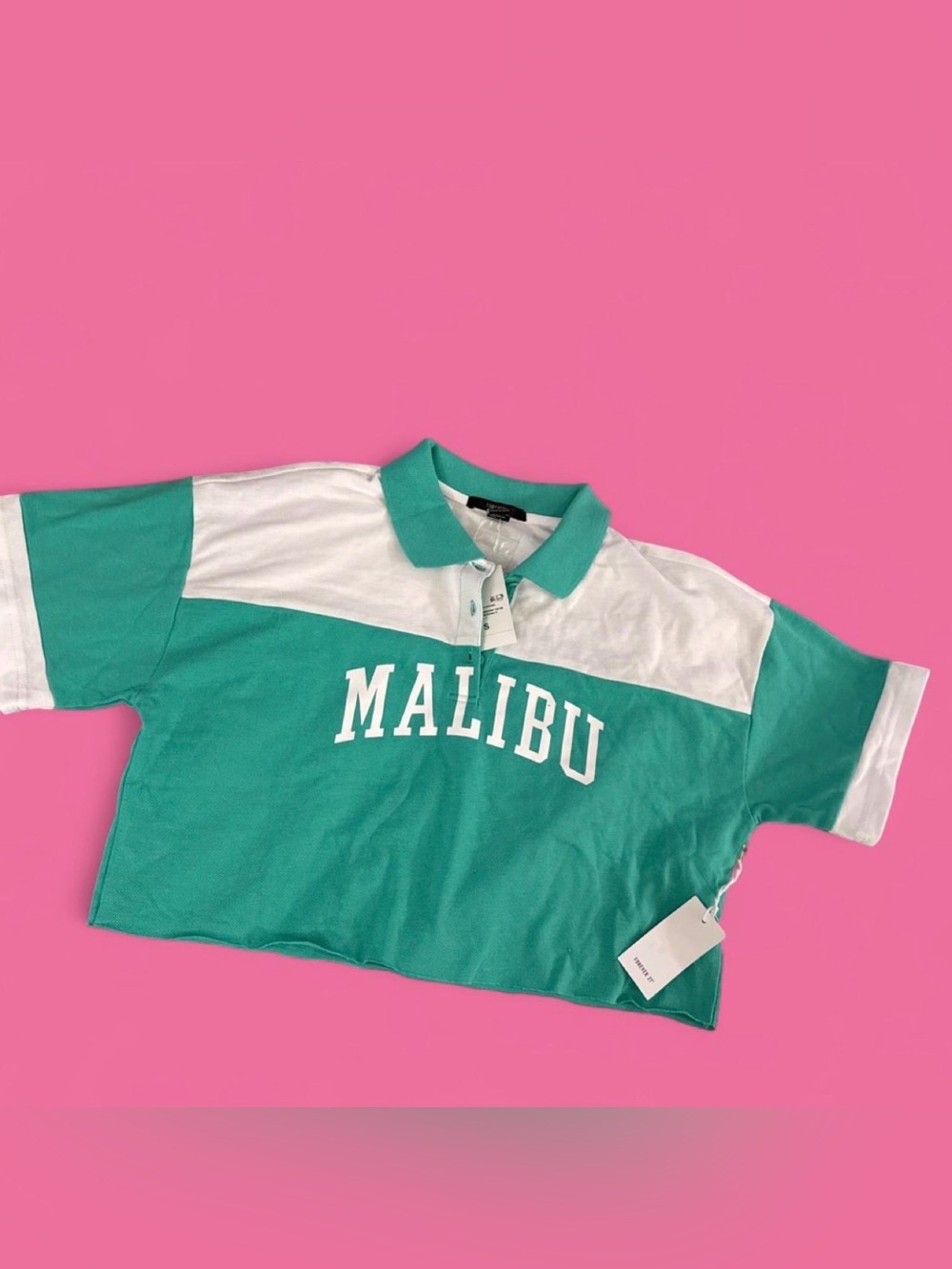 Vintage Y2K Forever 21 Teal and White Malibu Colorblock Polo Crop